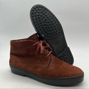 Tods Men’s Size 10.5 Chukka Boot Brown Suede Leather Driver Heel Lace Up Shoes